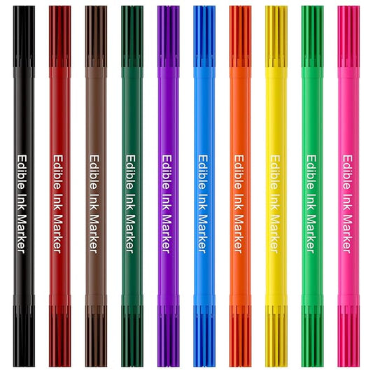 Jewem (Upgrade) Edible Markers for Cookie Decorating,10Pcs Food Coloring Pens, Double Side Food Grade Pens with Fine & Thick Tip for Decorating Fondant, Cakes, Cookies, Easter Eggs, Frosting, Macaron, Halloween, Christmas