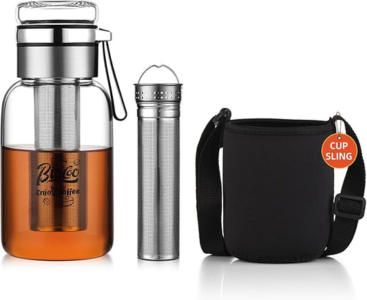 Glass Cold Brew Coffee Maker with Extended Fine Mesh Filter, Tea Infuser Bottle Iced Coffee Maker with Thick Borosilicate Glass (500ml/17oz)