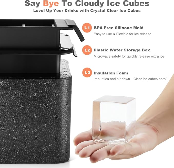 Clear Square Ice Cube Maker Mold for Whiskey Bourbon, Whiskey Gifts for Men, Bourbon Gifts Stocking Stuffers for Men Bartender