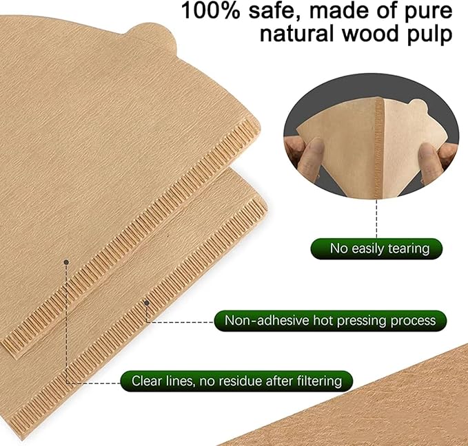 Coffee Filter, Size 02 Cone Coffee Filters Disposable, 100 Count Unbleached Natural Paper Filters 2-4 Cup, 2 Cone For V60 For Pour Over Droppers and Drip Coffee Maker (Brown)
