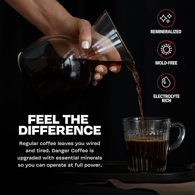 Danger Coffee by Dave Asprey, Remineralized, Mold Free & Lab Tested Ground Coffee, Medium Roast, 10.9 Ounce