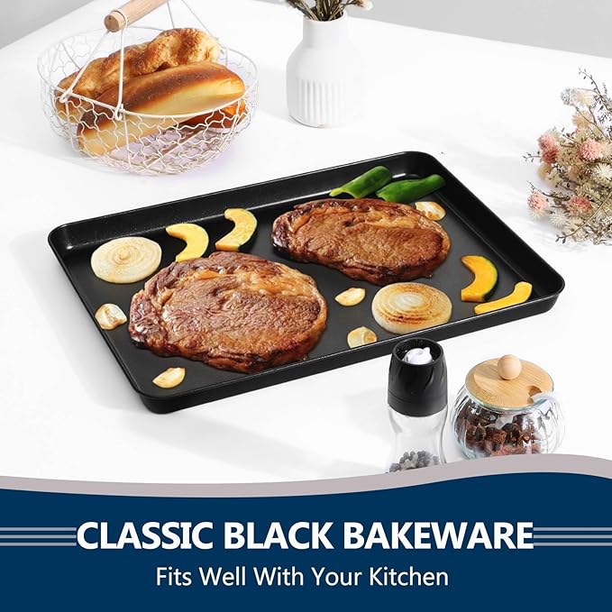 P&P CHEF 16 Inch Baking Cookie Sheet Pan, Carbon Steel Oven Tray, Non Stick Bakeware for Cooking Baking Bread Meat Vegetables, Sturdy & Healthy, Easy Clean, 1Pc