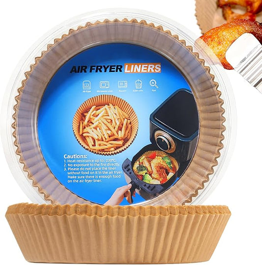100PCS Air Fryer Paper Liners, Disposable Non-Stick Air Fryer Parchment Paper Fit 4-8QT Air fryer Basket Oil Resistant, Waterproof Baking Paper Roasting Microwave (Round,8 Inch)