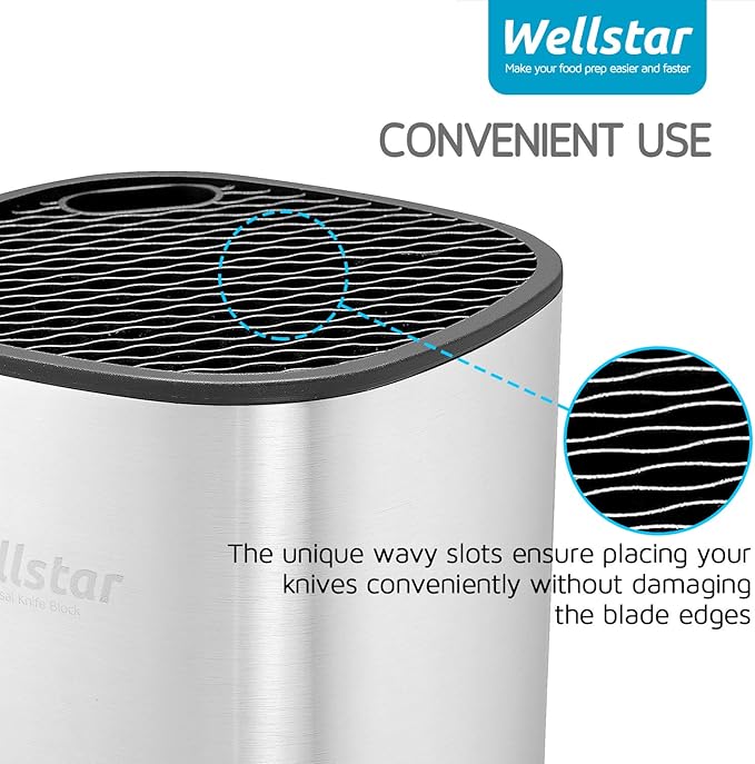WELLSTAR Universal Knife Block Holder, Stainless Steel Knife Stand Without Knives, Safe Space Saver Large Volume Stable Knife Storage with Scissors Slot, Detachable for Easy Cleaning - Square