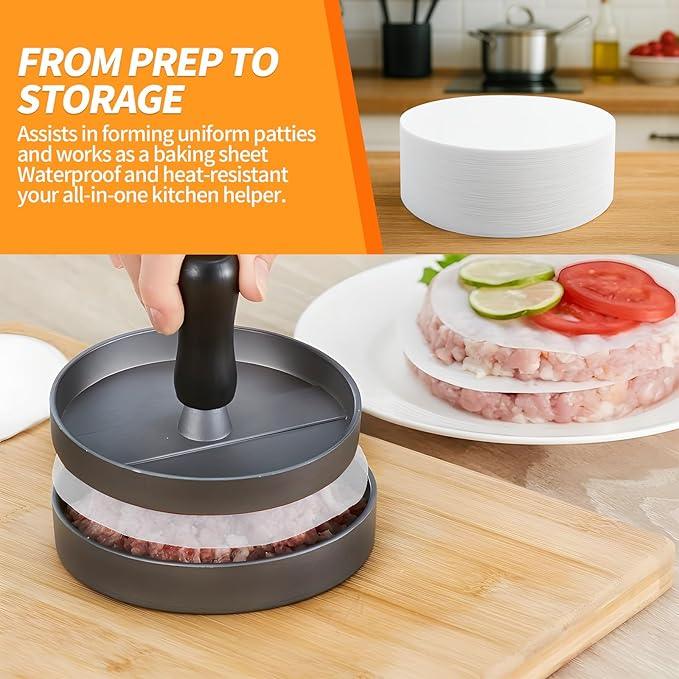 200PCS Hamburger Patty Paper, 4.5 Inch Round Non-Stick Patty Paper Sheets,Baking Parchment Rounds for Burger Press,Separating Burger Patty, Cookies and Baking
