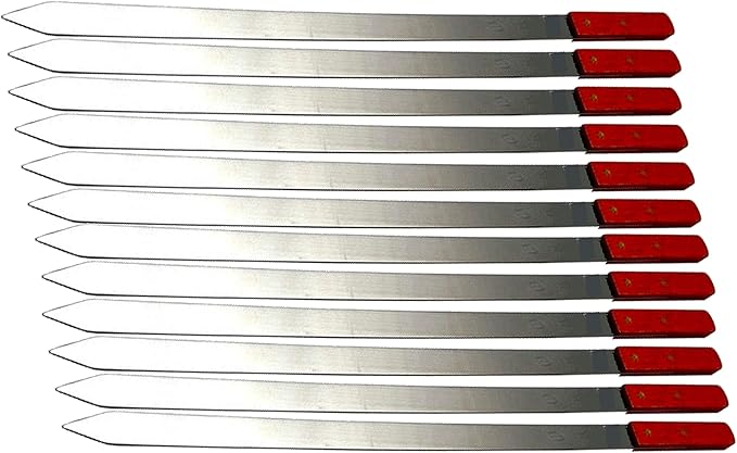 Premium Stainless Steel Barbecue Skewers BBQ Outdoor Grill Skewer stick with Solid Wood Handle for Grilling Shish Kebob Koubideh Persian Brazilian Kebab 1" wide and 24" long (12pcs)
