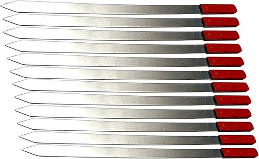 Premium Stainless Steel Barbecue Skewers BBQ Outdoor Grill Skewer stick with Solid Wood Handle for Grilling Shish Kebob Koubideh Persian Brazilian Kebab 1" wide and 24" long (12pcs)