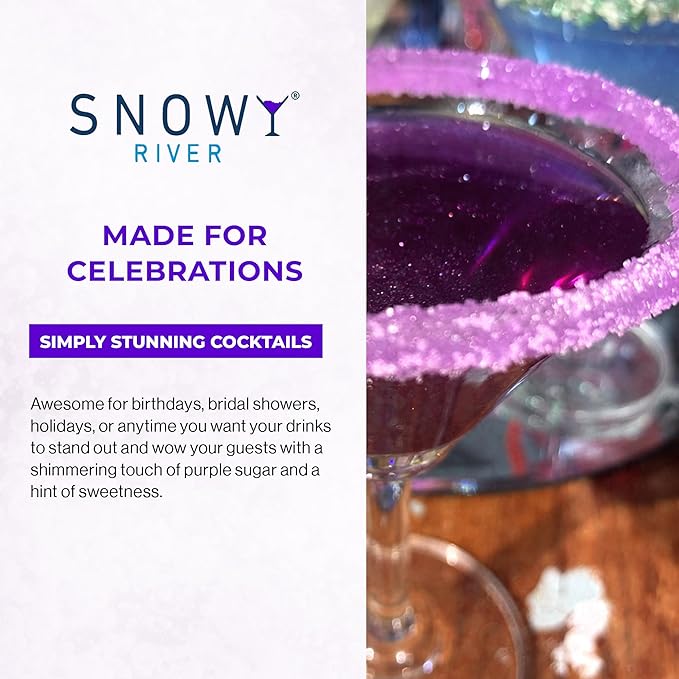 Snowy River Purple, Cocktail & Margarita Sugar Rimmer - Vibrant Naturally Colored Sugar for Cocktail Rimming, Baking & Decorating, Medium Crystal - 80oz