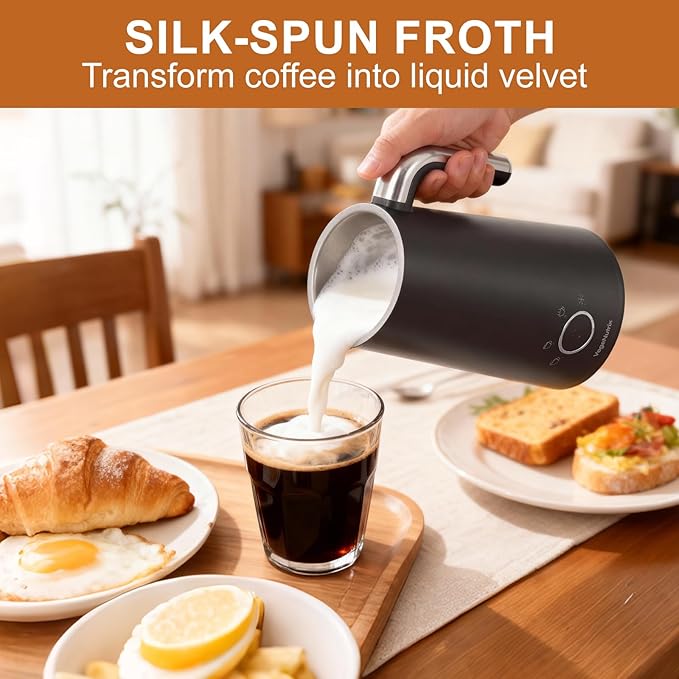 Milk Frother, Electric Milk Frother and Steamer 400W, Automatic Warm and Cold Foam Maker and Milk Warmer 4 in 1 with 2 Whisk for Latte, Cappuccino, Macchiato, Hot Chocolate Coffee