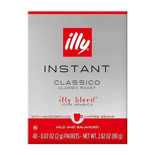 illy Instant Coffee Singles, Classico Medium Roast, Caramel & Orange Blossom Notes, 40 Single-Serve Packets (2g Each) - Premium Arabica Coffee