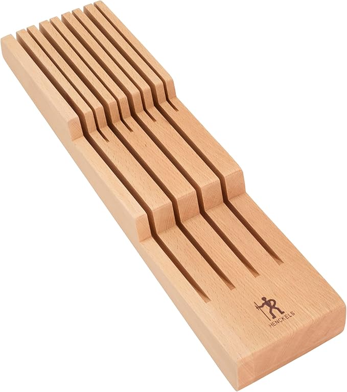 HENCKELS Classic Razor-Sharp 11-Piece Knife Block Set, Chef Knife, Bread Knife, Carving Fork and Knife, German Engineered Informed by 100+ Years of Mastery, Natural In-Drawer Block