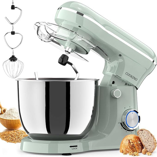 Electric Stand Mixer,10 Speeds Tilt-Head Food Mixer, 3-IN-1 Kitchen Mixer for Daily Cooks with 6QT Bowl,Dough Hook, Beater, Whisk (Morandi Green, Dishwasher safe)
