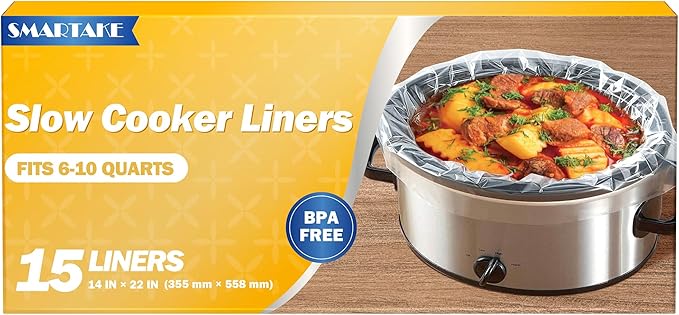 SMARTAKE Slow Cooker Liners, Extra Large Size 14"x 22" Disposable Cooking Bags, Fit 6QT to 10QT for Slow Cooker, Cooking Trays, Suitable for Oval & Round Pots, 15 Liners