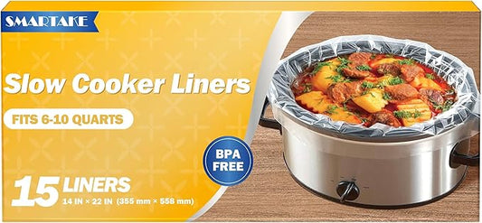 SMARTAKE Slow Cooker Liners, Extra Large Size 14"x 22" Disposable Cooking Bags, Fit 6QT to 10QT for Slow Cooker, Cooking Trays, Suitable for Oval & Round Pots, 15 Liners