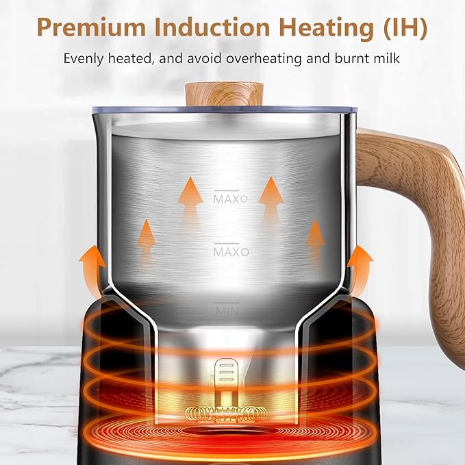 AMZCHEF Milk Frother Steamer, 8-in-1 IH Induction Heating Frother with 2 Cups (21oz & 13.5oz), Automatic Cold Foam & Heated Milk Maker for Latte, Cappuccino, Hot Chocolate