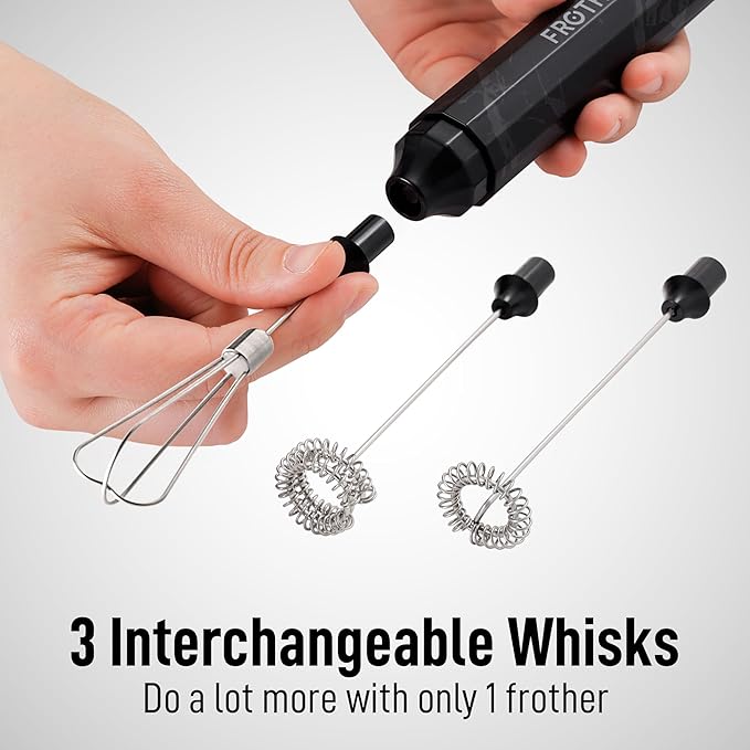 Zulay Kitchen Rechargeable Milk Frother Froth N Go Frother Wand With Case & USB-C Charger - Comes With 3 Whisk Attachments for Latte, Cappuccino, Matcha, Protein Shakes - Black Marble