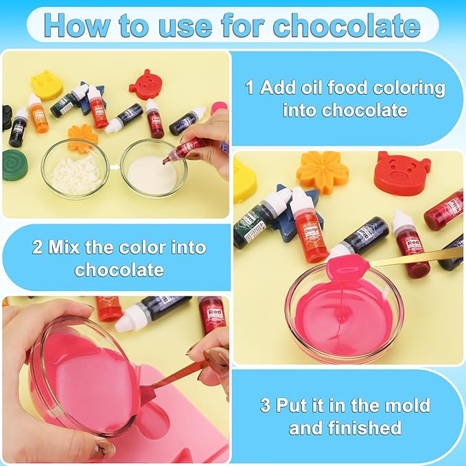 Oil Based Food Coloring - 8 Colors Upgraded Food Coloring for Chocolate, SigWong Oil Based Food Dye for Cake Decorating, Christmas Baking, Cookies, Icing Frosting, Fondant - 0.25 Fl.Oz/Bottles