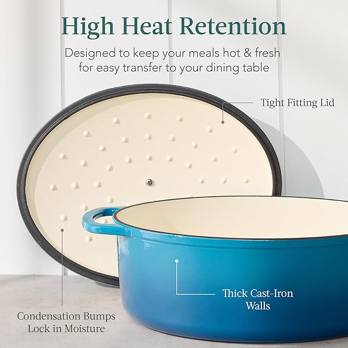 Best Choice Products Oval 7.5 Quart Enamel Cast-Iron Dutch Oven, Heavy-Duty Pre-Seasoned for Baking, Cooking w/Side Handles – Blue