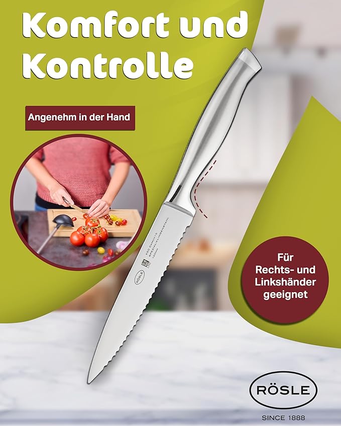 Rösle Basics Line Stainless Steel Serrated Universal Kitchen Knife, 5-inch Blande