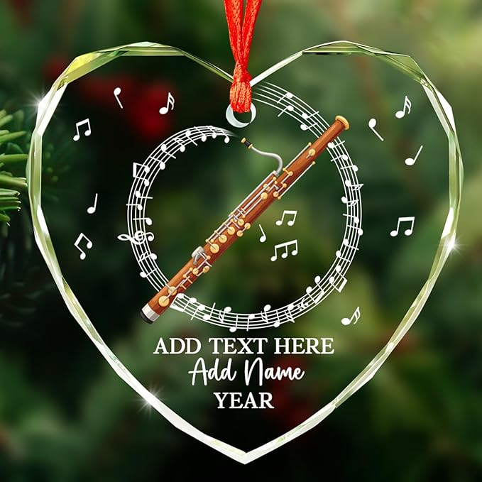 Personalized Text Name & Year Bassoon Christmas Ornament, Bassoon Musical Instrument Glass Ornament for Xmas Tree, Customized Music Lover Christmas Hanging Ornaments 2025, Gift for Bassoonist