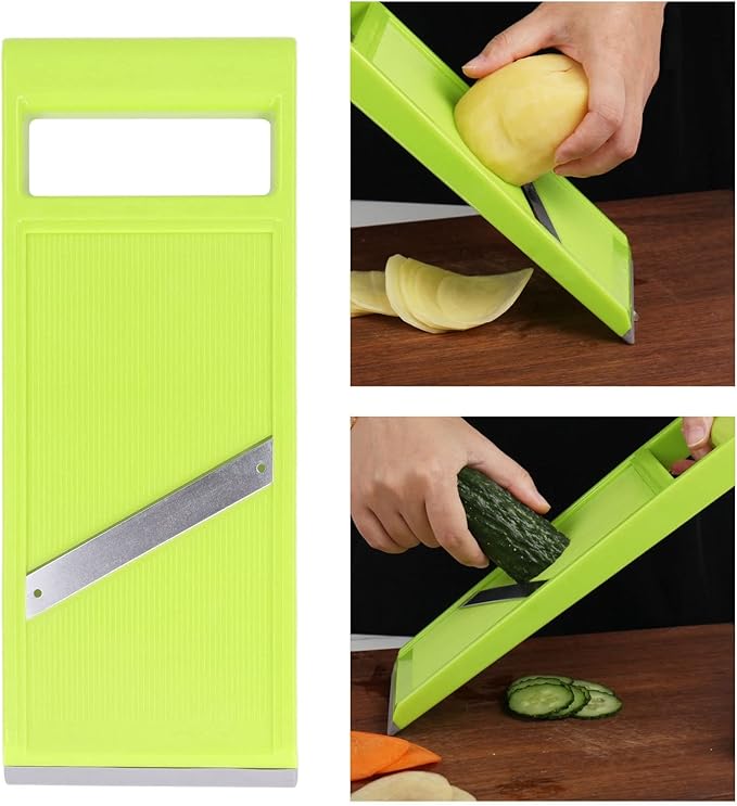 Vegetable Slicer, 4.25 x 10.8in Potato Slicer for Chips, Plastic Handheld Vegetable Chopper Kitchen Cutter with Stainless Steel Blades and Ergonomic Handle for Carrot