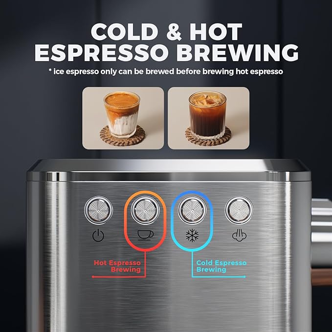 Espresso Machine with Rapid Cold Brew, Hot & Iced Coffee Machine, Espresso Maker with Milk Frother Steam Wand, One Touch Control with 41oz Water Tank for Latte, Cappuccino, Gift