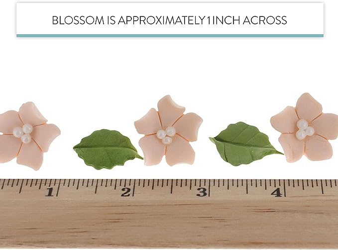 Global Sugar Art Blossoms and Leaves Edible Sugar Cake & Cupcake Flowers, Peach, Small Unwired, 24 Count with leaves by Chef Alan Tetreault