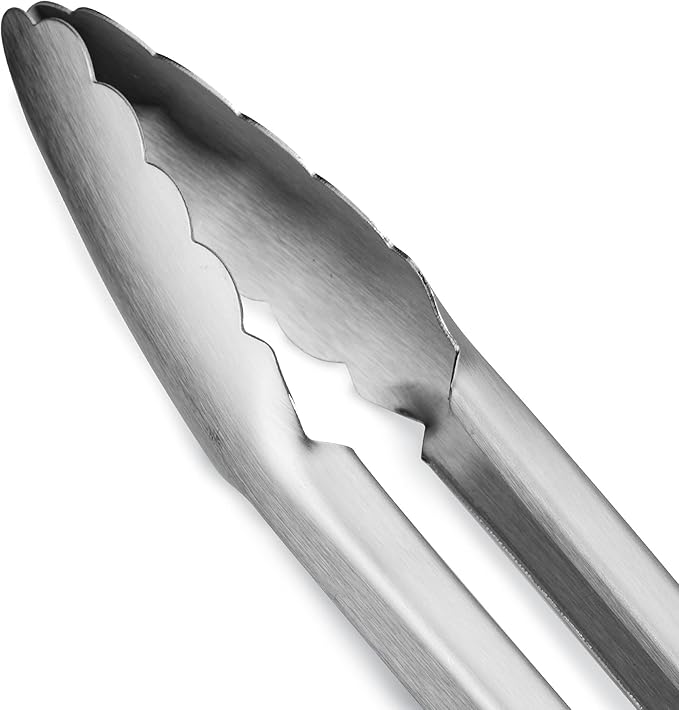 304 Stainless Steel Kitchen Cooking Tongs, 14" and 16" Set of 2 Sturdy Grilling Barbeque Brushed Locking Food Tongs with Ergonomic Grip, Orange