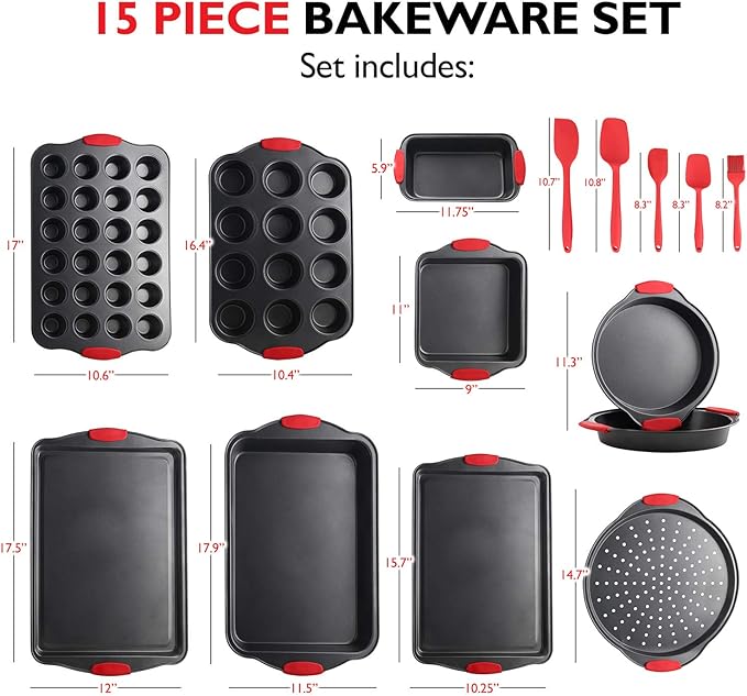 Baking Pan Set, 39 Piece Premium Baking Set, Nonstick Bakeware Sets BPA Free, Cookie Sheets for Baking Nonstick Set, Steel Baking Sheets for Oven with Muffin Pan, Cake Pan & Kitchen Utensils - Black