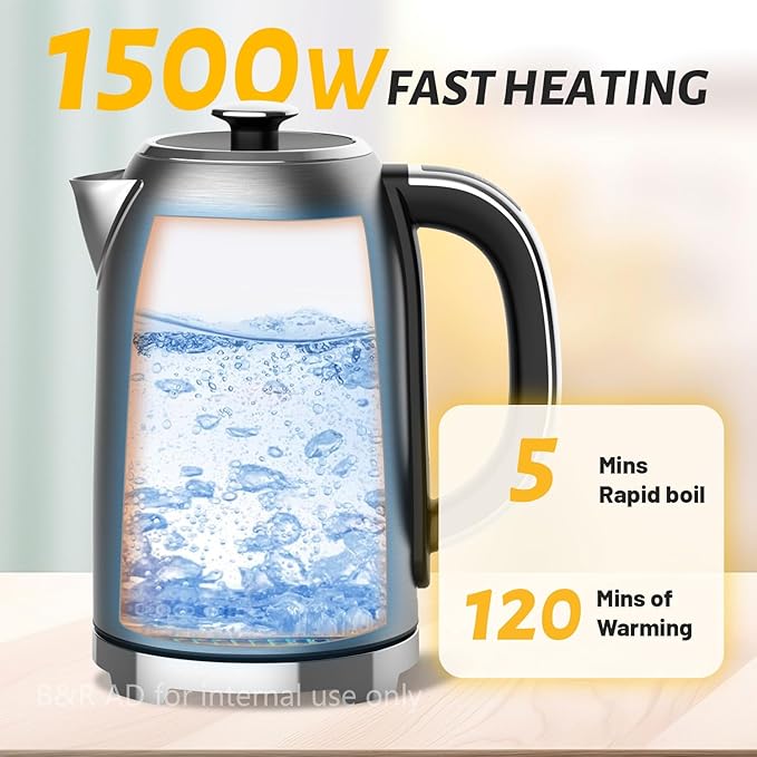 Electric Kettle, 1.7L/1500W, Stainless Steel, Digital Touch Panel, Keep Warm Function, Auto Shutoff, BPA-Free, Hot Water Kettle for Coffee & Tea, No Plastic Contact with Water