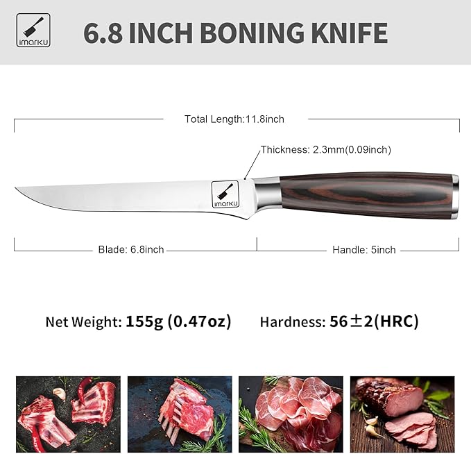 imarku Boning Knife, German High Carbon Stainless Steel Professional Grade Boning Fillet Knife, 6-Inch Deboning Knife, Pakkawood Handle for Meat and Poultry, Gifts for Men and Women