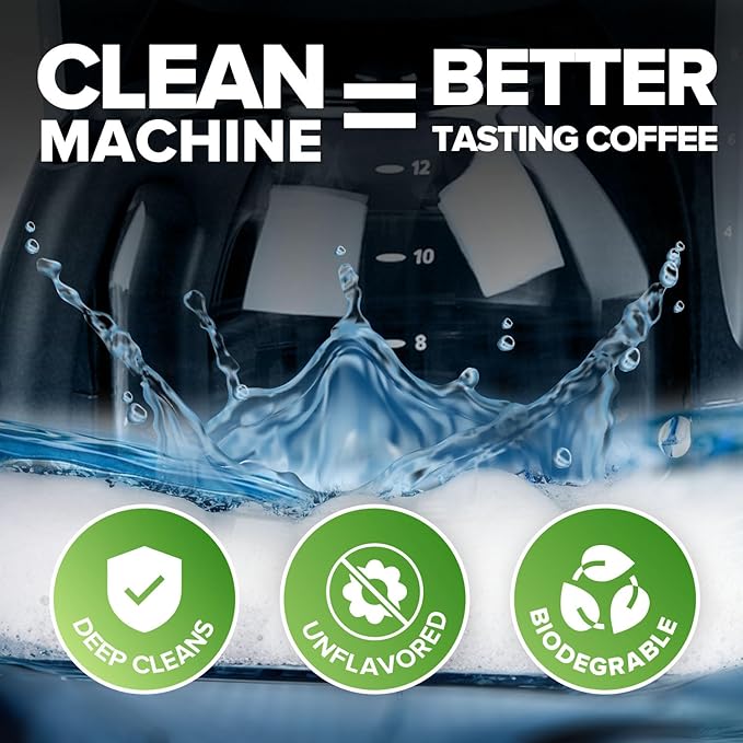 Renuv Coffee Maker Cleaner & Descaler Tablets, 12 Uses for Keurig, Ninja, Breville, Delonghi, Nespresso, Miele, Jura, Mr Coffee, Cuisinart Descaling Solution for Coffee Pot Maker & Espresso Machines