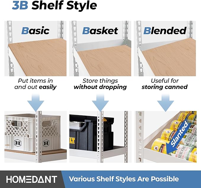 HOMEDANT 5 Tier Laminated White Boltless Metal Shelving Unit Adjustable Garage Storage Utility Rack Heavy Duty Shelves Organization Multipurpose Shelf Warehouse Pantry 28" W x 12.3" D x 59.5" H 4Pack