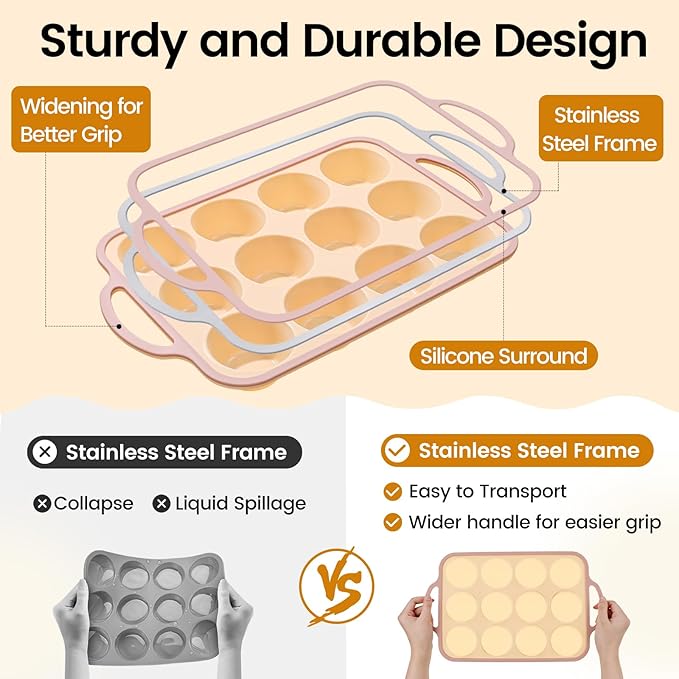 Silicone Muffin Pans for Baking 1 Pack, 2.6 Inch with Metal Reinforced Frame, Regular Size Nonstick Silicone Cupcake Pan for Baking Homemade Muffins, Cupcakes, Dishwasher Safe BPA Free-Yellow