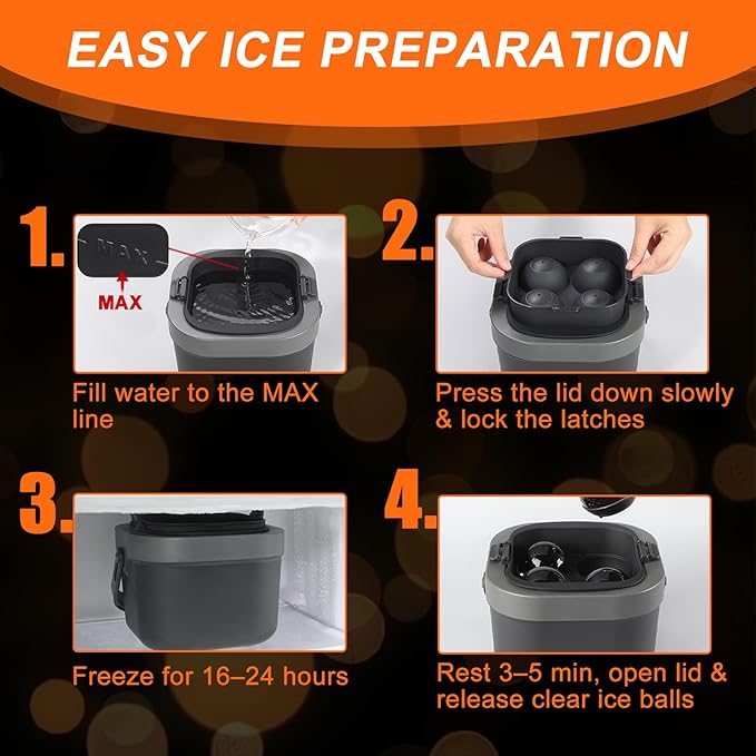 Clear Ice Ball Maker – 2.5” Crystal Clear Ice Cube Tray Makes 4 Large Sphere Ice Balls for Whiskey, Cocktails & Bourbon, Slow-Melting Silicone Mold, Gifts for Men
