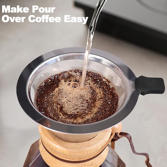 Pour Over Coffee Pot Set 600ml Features 304 Stainless Steel Filter Glass Coffee Pot with High Borosilicate Glass Duckbill Spout Design Solid Wood Handle Pour Over Coffee Drippers Daily Brewing