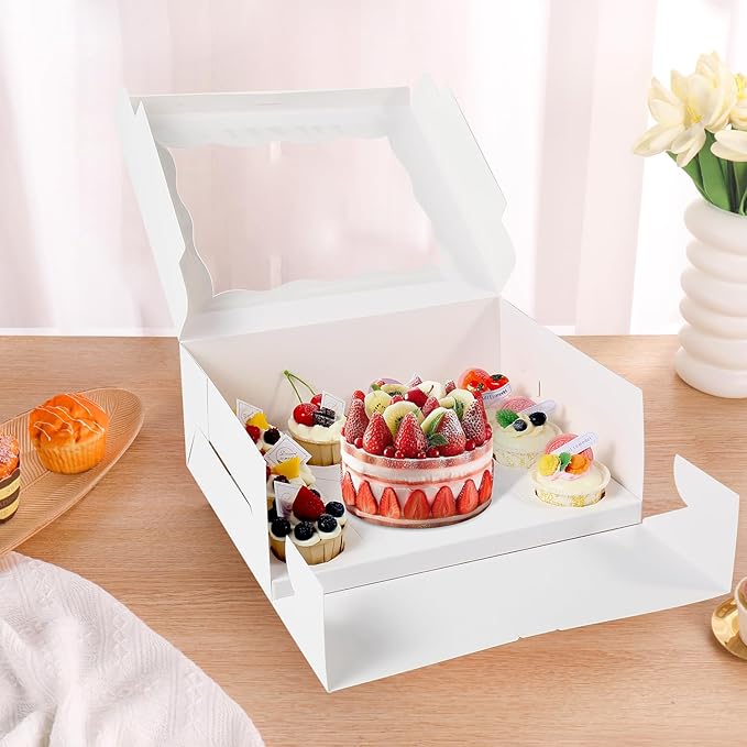 Bento Cake Box With Cupcakes, Clear Window 9 Holes Bento Combination,12 Sets: Cookie Boxes Fit 8 Regular Cupcake and Mini Cakes, Christmas Wedding Birthday Party (White/clear, 1+8/12pcs)