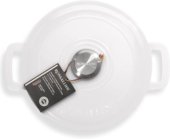 Signature Enameled Cast Iron Dutch Oven, Non-Stick Serving Pot with Tight Fitting Lid for Perfect Roasting, Baking, Sauteing, and Bread Making | 10Q (9.5L) - White