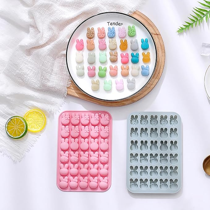 2 Pcs Easter Bunny Silicone Molds, 6 Shaped Rabbit 30 Cavities Candy Mould Wax Melt Tray for Baking Rabbit Chocolate Jello Resin Gummies Cupcake Decor