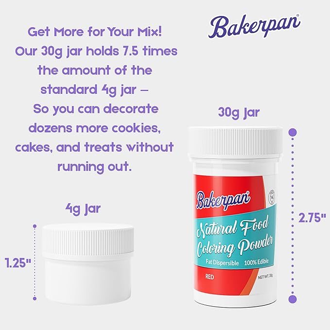 Bakerpan Red Oil-Based Natural Food Coloring Powder for Baking - 30 g - Plant-Based, Dye-Free Coloring for Buttercream Frosting, Chocolate, Candy Color, Icing, Cakes