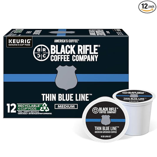 Black Rifle Coffee Company Thin Blue Line, 12 Count, Medium Roast K Cups - Single Serve K Cups Coffee Pods - Kcup Pods Compatible with Keurig 1.0 & 2.0 - Made from Arabica Beans