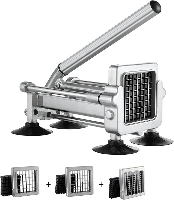 VEVOR French Fry Cutter, Potato Slicer with 1/2", "3/8", "1/4 Stainless Steel Blades, Manual Potato Cutter Chopper with Suction Cups, Great for Potato, French Fries, Cucumber, Vegetables, Carrot