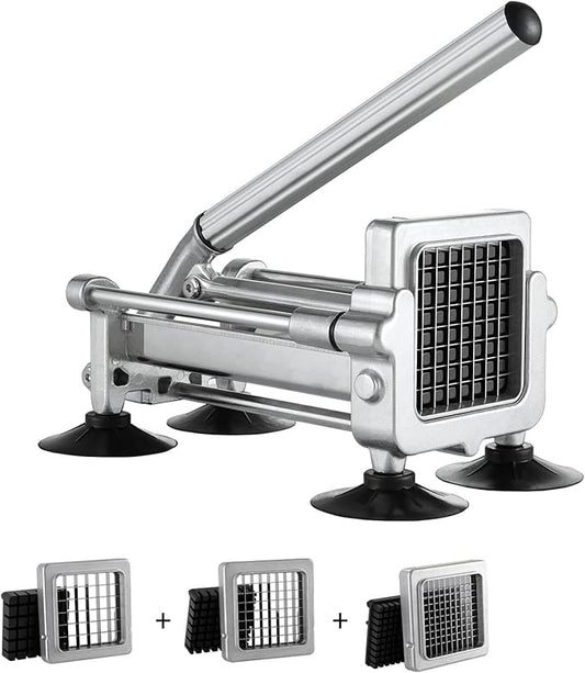 VEVOR French Fry Cutter, Potato Slicer with 1/2", "3/8", "1/4 Stainless Steel Blades, Manual Potato Cutter Chopper with Suction Cups, Great for Potato, French Fries, Cucumber, Vegetables, Carrot