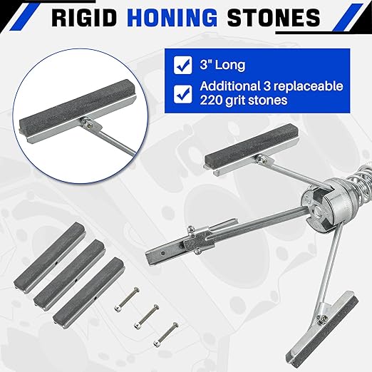 DASBET Engine Brake Cylinder Hone | Engine Cylinder Hone Tool for Grinding Holes Adjustable Deglazer 2" to 6-1/2" Diameter with Extra 3-Piece 3'' Long Stones 220 Grit (3")