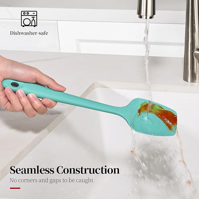 600ºF Heat Resistant Spatula, 11.34 inch High Heat Food Safe Semless Kitchen Silicone Spoon Spoonula Scraper for Cooking Baking Mixing Scraping Stirring Nonstick Cookware Pan Bowl (Aqua Sky)