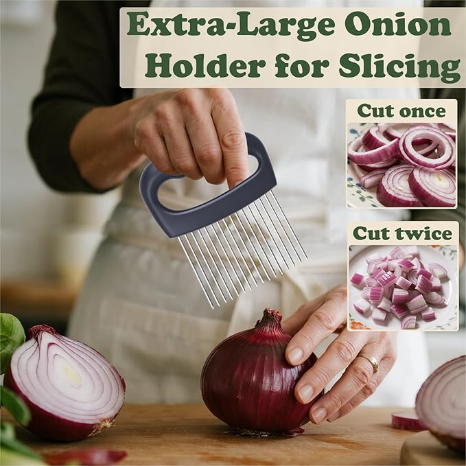 Extra-Large Onion Holder for Slicing, Onion Chopper Vegetable Cutter, Extra-Large Tomato Slicer with 16 Long Needles, Veggie Chopper for Potato, Meat Tenderizer Tool, Food Slicer Kitchen Gadget