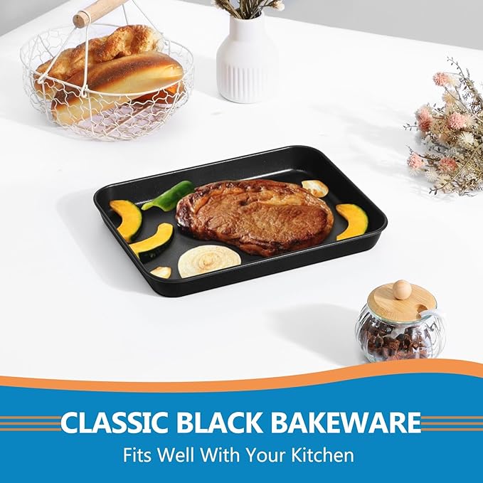 P&P CHEF 9 Inch Baking Cookie Sheet Pan, Carbon Steel Oven Tray, Non Stick Bakeware for Cooking Baking Bread Meat Vegetables, Sturdy & Healthy, Easy Clean, 1Pc