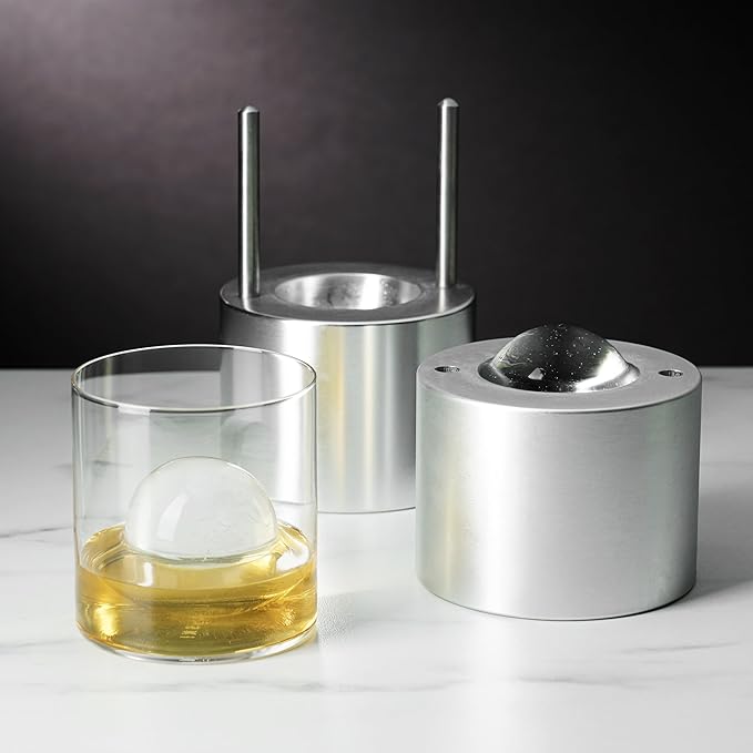 Viski Ice Ball Press Aluminum Ice Press for Whiskey Bourbon Scotch Old Fashioned Cocktail & Rocks Beverage, Clear Ice Ball Maker Mold Size, Barware Equipment & Gift Essentials, 55mm / 2.1", Silver