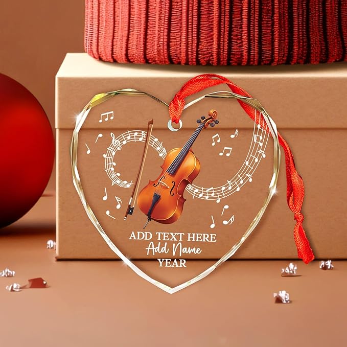 Personalized Cello Xmas Glass Ornament with Text Name & Year, Customized Cello Music Instrument Christmas Ornaments, Cellist Ornament Christmas 2025, Gift for Men Women Musician Teacher