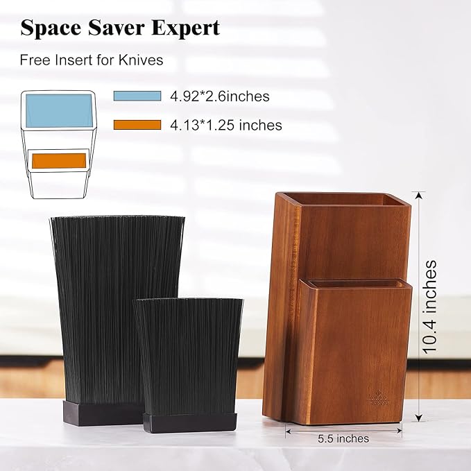 ENOKING Universal Knife Block without Knives, Acacia Wood Knife Holder/Knife Organizer with Removable Plastic Bristles for Kitchen Counter Knife Storage Rack
